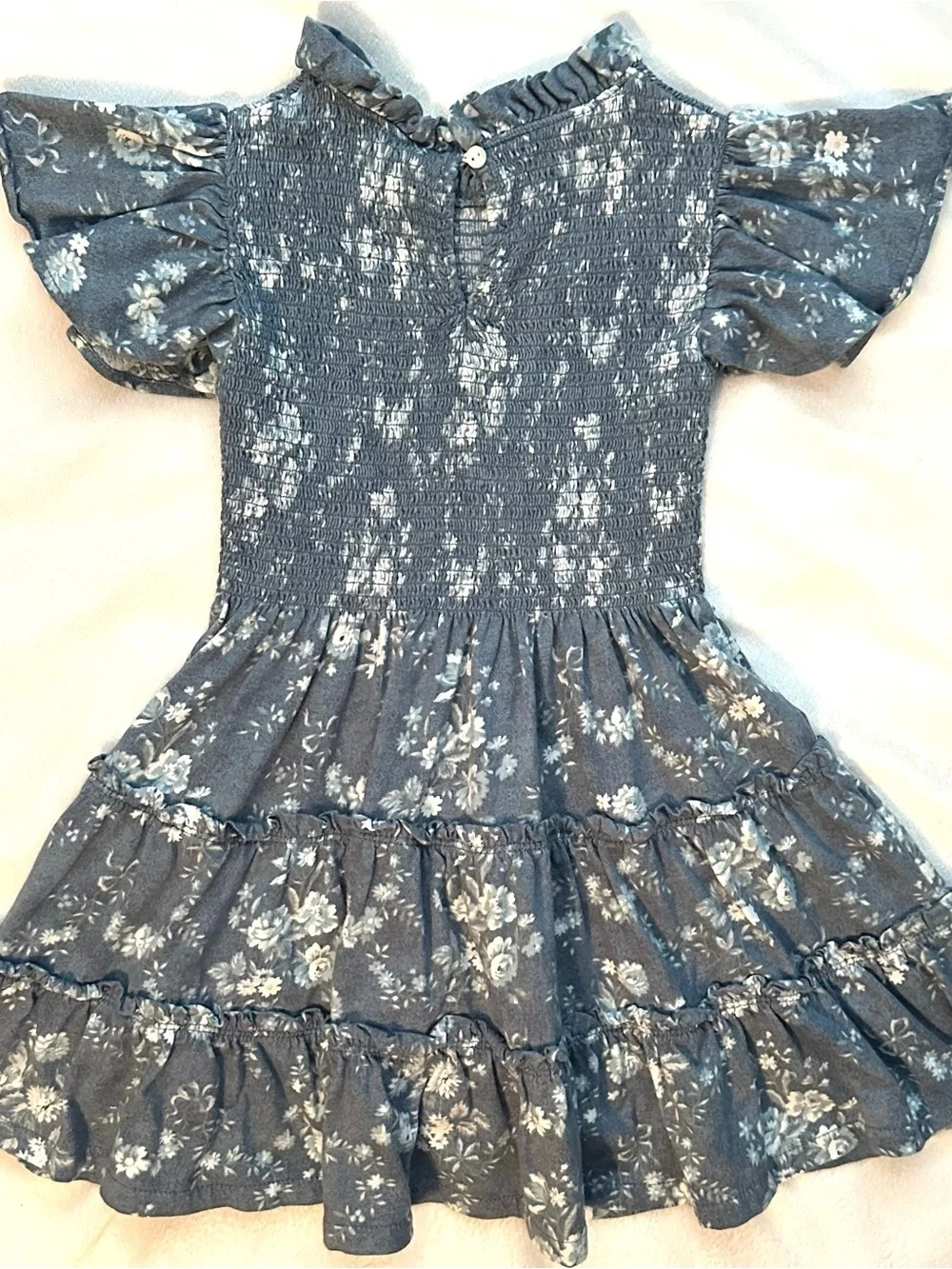 Polo Ralph Lauren Floral Smocked Cotton Jersey Dress Tiered Girls 4 Blue Gray